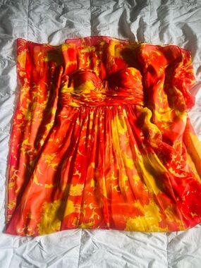 Aidan Mattox yellow and orange Floral Strapless Dress